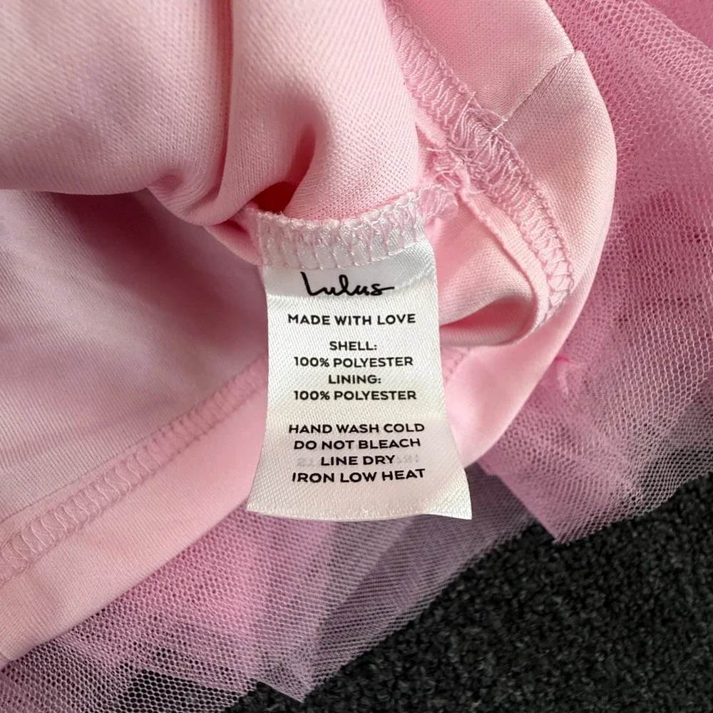 Lulus Pink Tulle Mini Dress Ruched V-Neck Tiered Ruffle Party Dress Womens Med - Picture 7 of 12